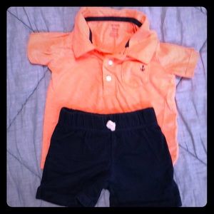 Polo shirt and navy shorts